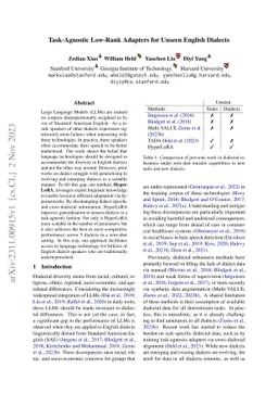 Task-Agnostic Low-Rank Adapters for Unseen English Dialects