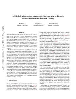 MIST: Defending Against Membership Inference Attacks Through
  Membership-Invariant Subspace Training