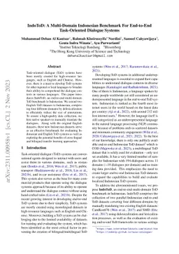 IndoToD: A Multi-Domain Indonesian Benchmark For End-to-End
  Task-Oriented Dialogue Systems