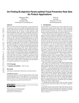 On Finding Bi-objective Pareto-optimal Fraud Prevention Rule Sets for
  Fintech Applications