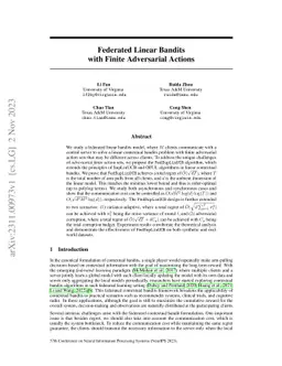 Federated Linear Bandits with Finite Adversarial Actions
