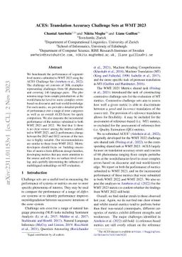 ACES: Translation Accuracy Challenge Sets at WMT 2023