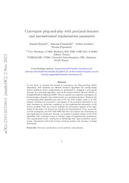 Convergent plug-and-play with proximal denoiser and unconstrained
  regularization parameter