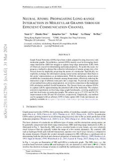Neural Atoms: Propagating Long-range Interaction in Molecular Graphs
  through Efficient Communication Channel