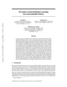 Invariant Causal Imitation Learning for Generalizable Policies