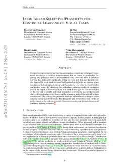Look-Ahead Selective Plasticity for Continual Learning of Visual Tasks