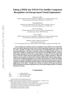 Taking a PEEK into YOLOv5 for Satellite Component Recognition via
  Entropy-based Visual Explanations