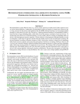 Heterogeneous federated collaborative filtering using FAIR: Federated
  Averaging in Random Subspaces