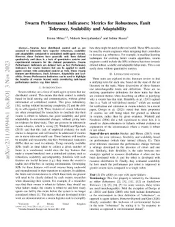 Swarm Performance Indicators: Metrics for Robustness, Fault Tolerance,
  Scalability and Adaptability