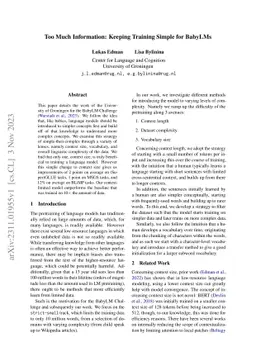 Too Much Information: Keeping Training Simple for BabyLMs