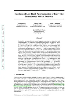 Hardness of Low Rank Approximation of Entrywise Transformed Matrix
  Products