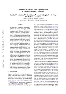 Emergence of Abstract State Representations in Embodied Sequence
  Modeling