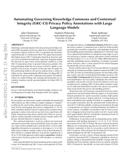 Automating Governing Knowledge Commons and Contextual Integrity (GKC-CI)
  Privacy Policy Annotations with Large Language Models