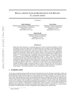 Regularized Linear Regression for Binary Classification
