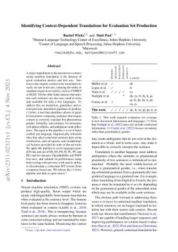 Identifying Context-Dependent Translations for Evaluation Set Production