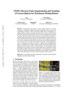 STOW: Discrete-Frame Segmentation and Tracking of Unseen Objects for
  Warehouse Picking Robots