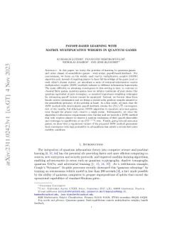 Payoff-based learning with matrix multiplicative weights in quantum
  games