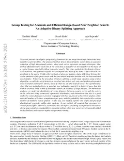 Group Testing for Accurate and Efficient Range-Based Near Neighbor
  Search : An Adaptive Binary Splitting Approach