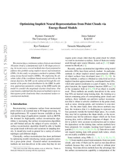 Optimizing Implicit Neural Representations from Point Clouds via
  Energy-Based Models