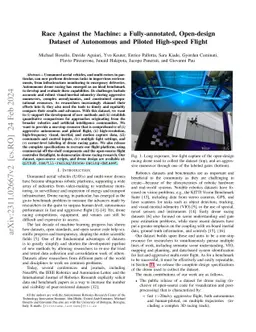 Race Against the Machine: a Fully-annotated, Open-design Dataset of
  Autonomous and Piloted High-speed Flight