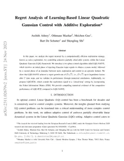 Regret Analysis of Learning-Based Linear Quadratic Gaussian Control with
  Additive Exploration