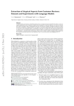 Extraction of Atypical Aspects from Customer Reviews: Datasets and
  Experiments with Language Models
