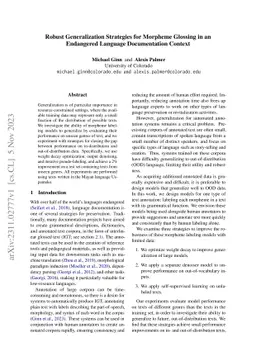 Robust Generalization Strategies for Morpheme Glossing in an Endangered
  Language Documentation Context