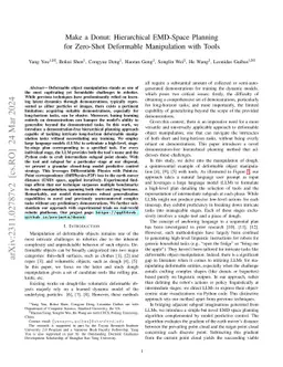 Make a Donut: Hierarchical EMD-Space Planning for Zero-Shot Deformable Manipulation with Tools
