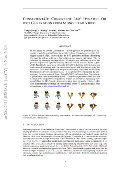 Consistent4D: Consistent 360° Dynamic Object Generation from
  Monocular Video