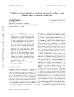 Validity problems in clinical machine learning by indirect data labeling
  using consensus definitions