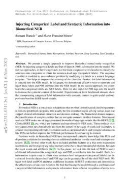 Injecting Categorical Labels and Syntactic Information into Biomedical
  NER