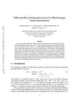 Differentiable Cutting-plane Layers for Mixed-integer Linear
  Optimization