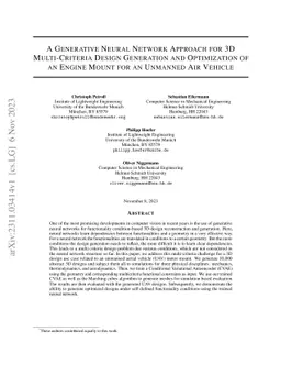 A Generative Neural Network Approach for 3D Multi-Criteria Design
  Generation and Optimization of an Engine Mount for an Unmanned Air Vehicle