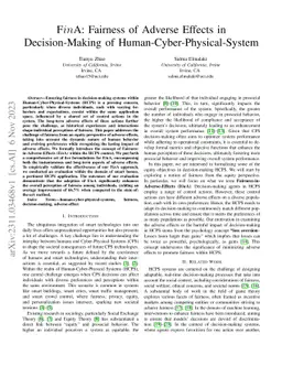 FinA: Fairness of Adverse Effects in Decision-Making of
  Human-Cyber-Physical-System