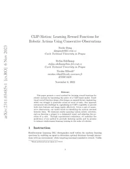 CLIP-Motion: Learning Reward Functions for Robotic Actions Using Consecutive Observations