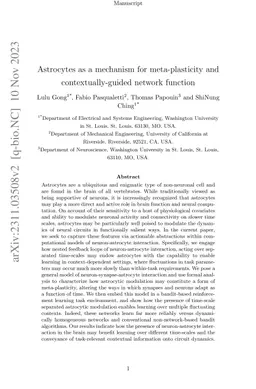 Astrocytes as a mechanism for meta-plasticity and contextually-guided
  network function
