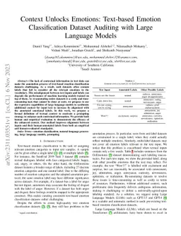 Context Unlocks Emotions: Text-based Emotion Classification Dataset
  Auditing with Large Language Models