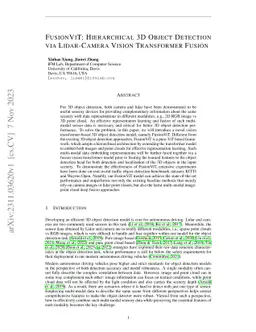 FusionViT: Hierarchical 3D Object Detection via LiDAR-Camera Vision
  Transformer Fusion