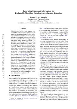 Leveraging Structured Information for Explainable Multi-hop Question
  Answering and Reasoning