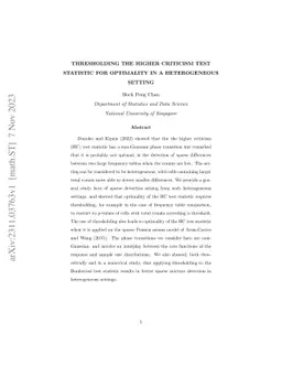 Thresholding the higher criticism test statistics for optimality in a
  heterogeneous setting