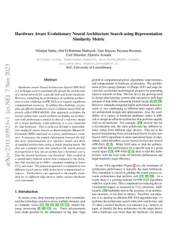 Hardware Aware Evolutionary Neural Architecture Search using
  Representation Similarity Metric