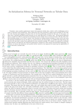 An Initialization Schema for Neuronal Networks on Tabular Data