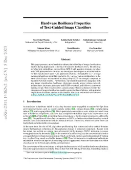 Hardware Resilience Properties of Text-Guided Image Classifiers