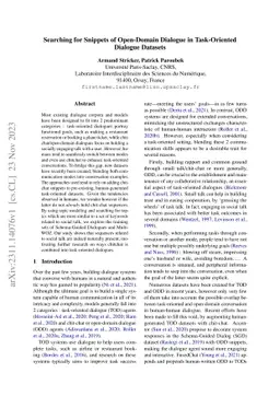 Searching for Snippets of Open-Domain Dialogue in Task-Oriented Dialogue
  Datasets