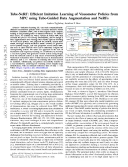 Tube-NeRF: Efficient Imitation Learning of Visuomotor Policies from MPC
  using Tube-Guided Data Augmentation and NeRFs