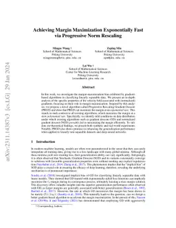 Achieving Margin Maximization Exponentially Fast via Progressive Norm
  Rescaling