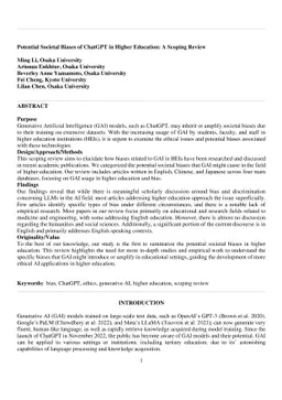 Potential Societal Biases of ChatGPT in Higher Education: A Scoping Review