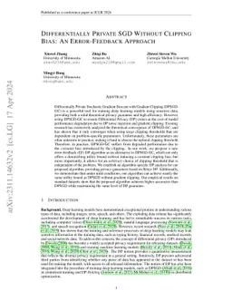 Differentially Private SGD Without Clipping Bias: An Error-Feedback
  Approach