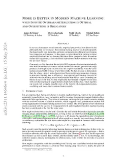 More is Better in Modern Machine Learning: when Infinite
  Overparameterization is Optimal and Overfitting is Obligatory