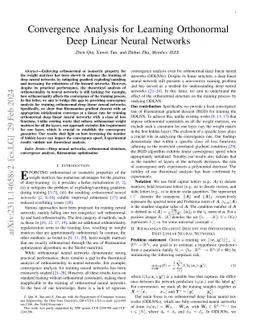 Convergence Analysis for Learning Orthonormal Deep Linear Neural
  Networks